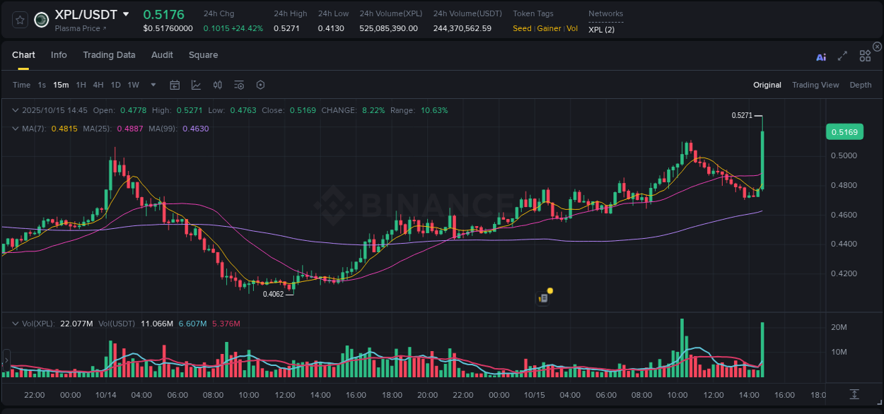 Watch the live report of XPL pump on Binance, 15 October 2025, 14:53 Live report of XPL pump on Binance, 15 October 2025, 14:53