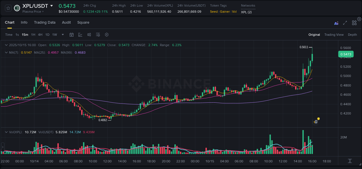 Explore market dynamics for XPL on Binance at 15 October 2025, 16:04 Market dynamics report: XPL on Binance at 15 October 2025, 16:04