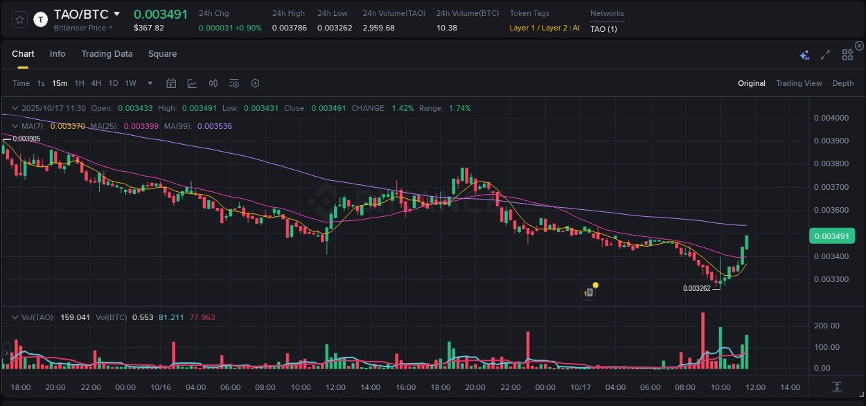 Crypto pump report: Dive into TAO on Binance, 17 October 2025, 11:34 Crypto pump report: TAO on Binance, 17 October 2025, 11:34