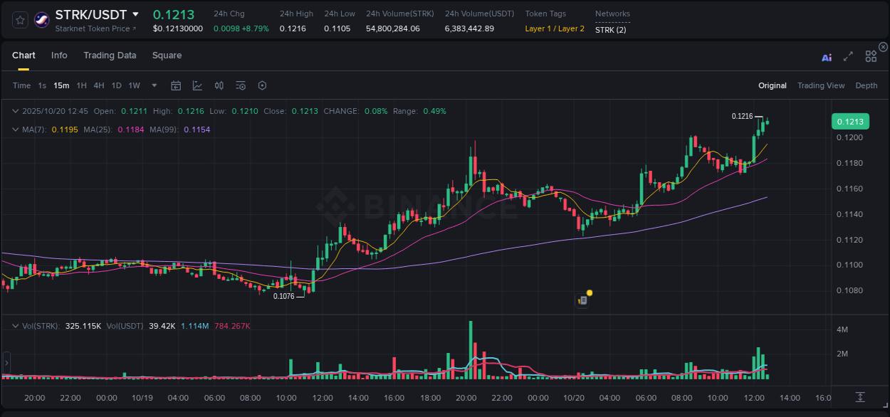 Pump report for STRK on Binance at 20 October 2025, 12:46