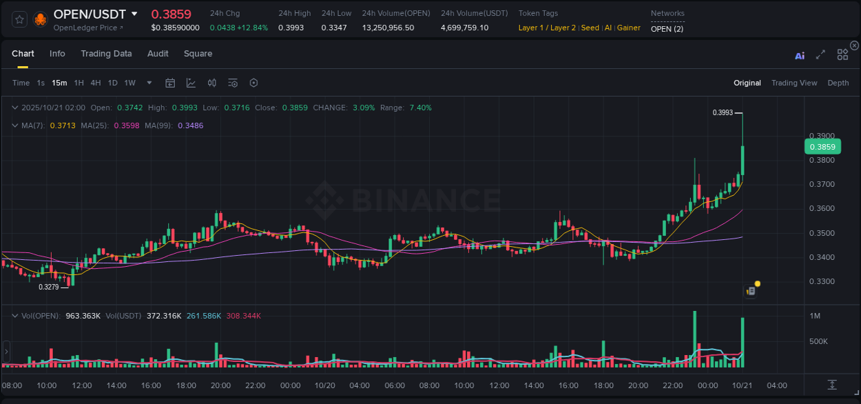 OPEN price surge report from Binance, timestamp: 21 October 2025, 02:01