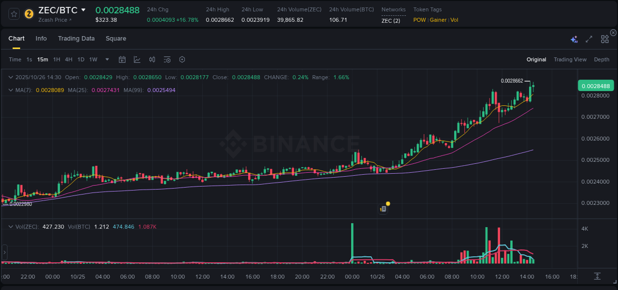Binance pump data for ZEC at 26 October 2025, 14:39 Binance pump data for ZEC at 26 October 2025, 14:39