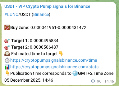 Verify the crypto signal proof for LUNC on Binance, 05 December 2025, 17:13 Crypto signal proof: LUNC pump on Binance, 05 December 2025, 17:13