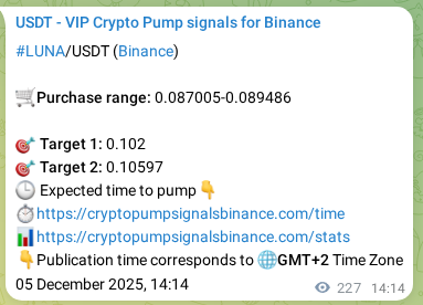 Explore the crypto trading signal verification for LUNA pump on Binance, 05 December 2025, 20:09 Crypto trading signal verification: LUNA pump on Binance, 05 December 2025, 20:09