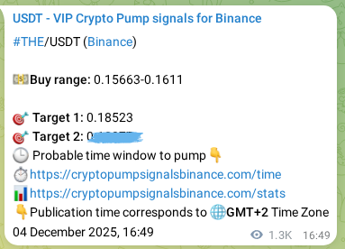 Binance pump signal proof for THE on 06 December 2025, 06:13