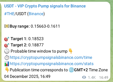 Authenticated proof of THE's pump signal on Binance at 06 December 2025, 08:38