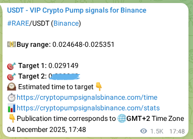Crypto pump signal proof: RARE on Binance, 06 December 2025, 10:14