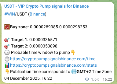 Signal verification: WIN pump on Binance at 06 December 2025, 12:08