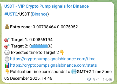Crypto market signal proof: USTC pump on Binance, 06 December 2025, 17:15