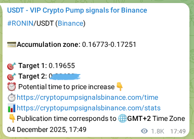 Authenticated RONIN pump signal on Binance, 06 December 2025, 19:18