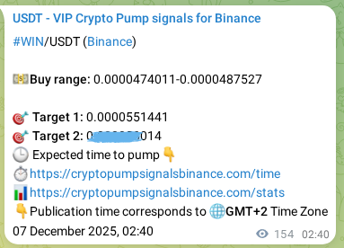 Binance pump signal proof for WIN on 07 December 2025, 06:57
