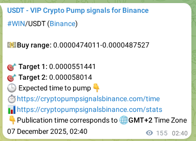 Authenticated proof of WIN's pump signal on Binance at 07 December 2025, 06:58