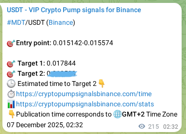 Crypto pump signal proof: MDT on Binance, 07 December 2025, 08:30