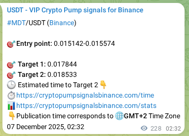 Binance trading signal proof for MDT pump, 07 December 2025, 08:51