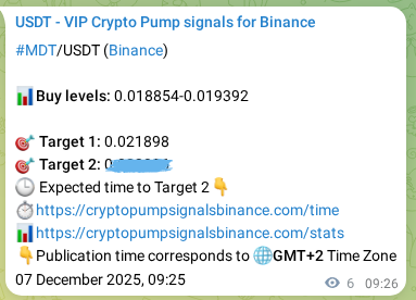 Proof of MDT pump signal on Binance at 07 December 2025, 09:35