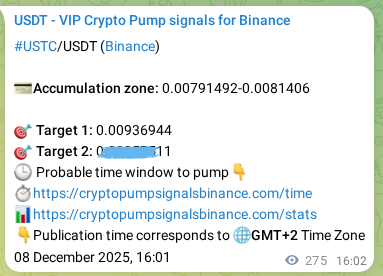 Binance trading signal proof for USTC pump, 08 December 2025, 23:40