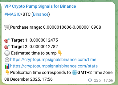 Authenticated proof of MAGIC's pump signal on Binance at 09 December 2025, 00:09