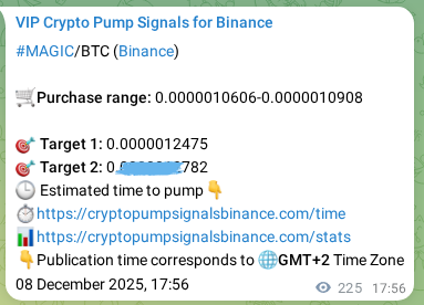 Binance pump signal proof for MAGIC on 09 December 2025, 00:09