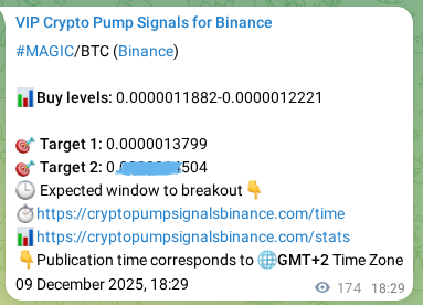 Proof of MAGIC pump signal on Binance at 09 December 2025, 23:18