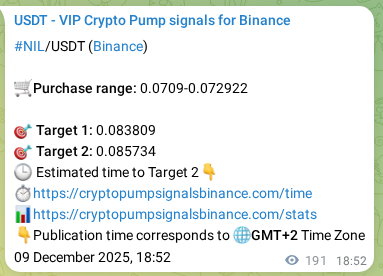 Binance trading signal proof for NIL pump, 10 December 2025, 00:09