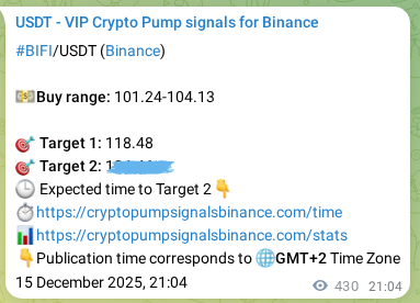 Binance trading signal proof for BIFI pump, 16 December 2025, 09:01