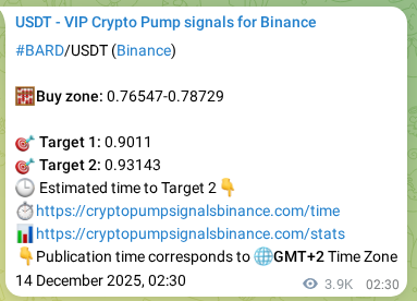 Crypto pump signal proof: Verify BARD on Binance, 18 December 2025, 15:19 Crypto pump signal proof: BARD on Binance, 18 December 2025, 15:19