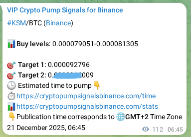 Proof of KSM pump signal on Binance at 21 December 2025, 09:53