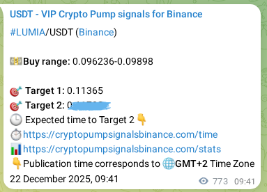 Proof of LUMIA pump signal on Binance at 23 December 2025, 07:10