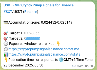 Trading signal proof: SXT pump from Binance, 23 December 2025, 16:19