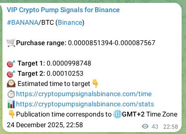 Authenticated proof of BANANA's pump signal on Binance at 24 December 2025, 23:52