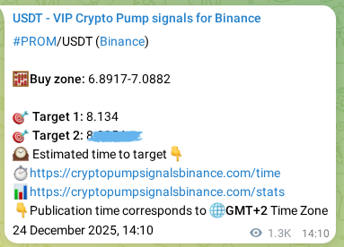 Proof of PROM pump signal on Binance at 26 December 2025, 02:04