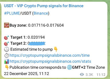 Binance pump signal proof for PLUME on 26 December 2025, 08:03