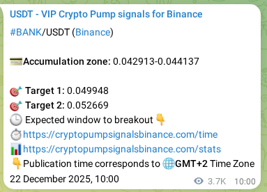 Verification image for BANK pump signal on Binance at 26 December 2025, 18:07