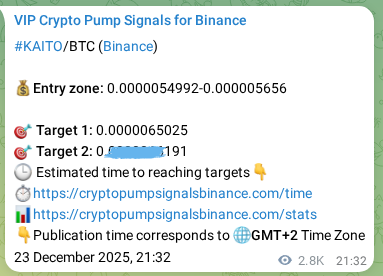 Proof of KAITO pump signal on Binance at 27 December 2025, 02:06