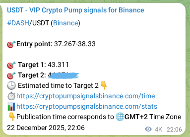 Signal verification: DASH pump on Binance at 27 December 2025, 13:50