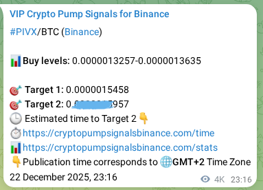 Crypto pump signal proof: PIVX on Binance, 27 December 2025, 15:04