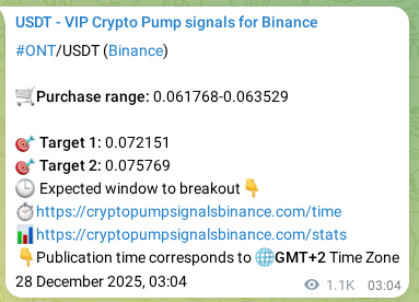 Real-time proof of ONT pump signal on Binance, 29 December 2025, 09:07