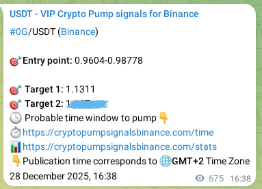 Crypto trading signal proof: 0G pump on Binance, 29 December 2025, 11:22
