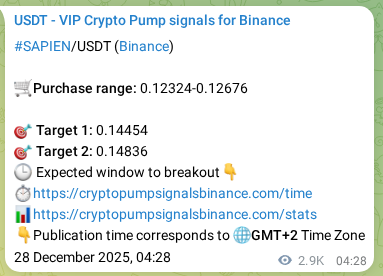 Crypto market signal proof: SAPIEN pump on Binance, 31 December 2025, 13:49