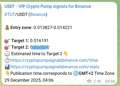Authenticated TUT pump signal on Binance, 31 December 2025, 21:36