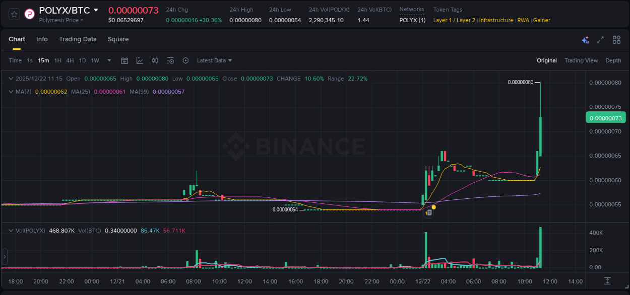 Report of POLYX pump on Binance at 22 December 2025, 11:17