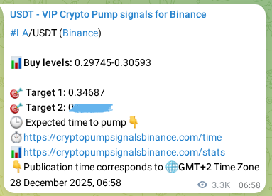 Proof of LA pump signal on Binance at 01 January 2026, 02:01