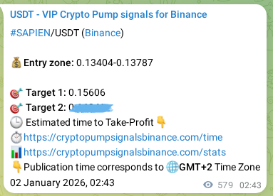 Binance trading signal proof for SAPIEN pump, 02 January 2026, 18:48