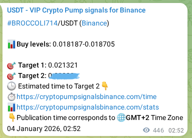 Signal verification: Confirm BROCCOLI714 pump on Binance at 04 January 2026, 15:15 Signal verification: BROCCOLI714 pump on Binance at 04 January 2026, 15:15