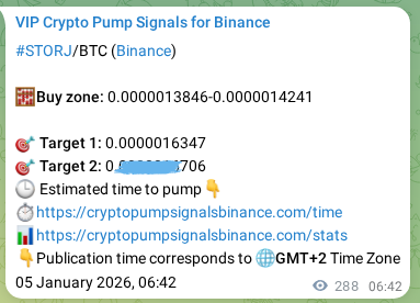 Proof of STORJ pump signal on Binance at 05 January 2026, 14:41