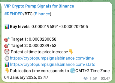 Crypto pump signal proof: RENDER on Binance, 05 January 2026, 22:18