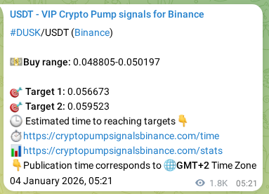 Real-time proof of DUSK pump signal on Binance, 06 January 2026, 06:50 Real-time proof of DUSK pump signal on Binance, 06 January 2026, 06:50