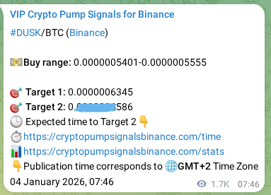 DUSK pump signal verification from Binance, timestamp: 06 January 2026, 07:42