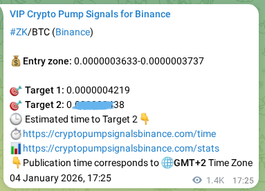 Authenticated proof of ZK's pump signal on Binance at 06 January 2026, 09:31