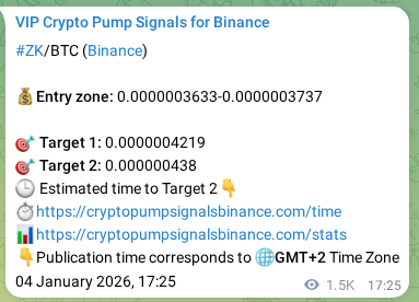 Crypto pump signal proof: ZK on Binance, 06 January 2026, 10:19